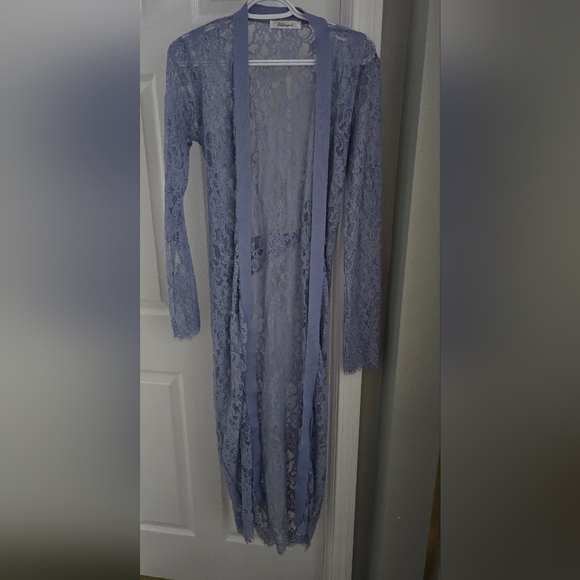 Lace Sheer Long Robe - Lavender - Picture 1 of 4